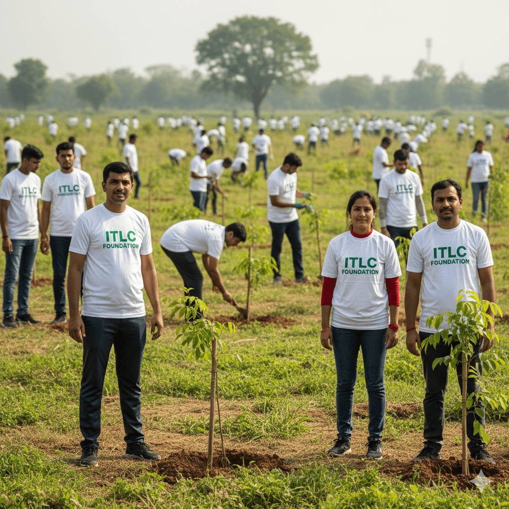A dense area of freshly planted trees.